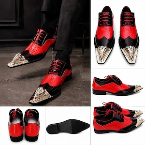 Extravagante Herren Lackschuhe Rot Schwarz Gold Löwenkopf Gothic Business Gr. 43