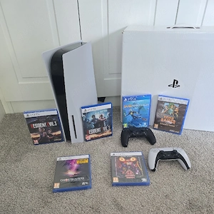 sony Playstation 5 wie neue spielkonsole mit 6 PS5 spiele + 2 controller im verpakung 