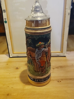 Steinkrug mit Zinndeckel 36cm hoch