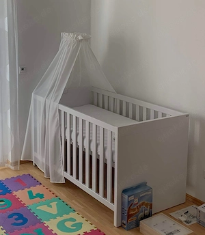 KInderbett Paidi Fiona 145 x 76 cm kreideweiß 3 Umbaustufen mit viel Zubehör - wie neu