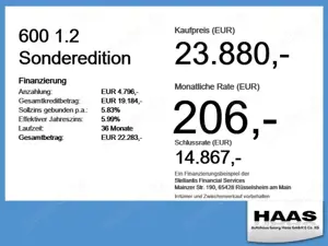 Fiat 600 1.2 Sonderedition Top Ausstattung, Navi