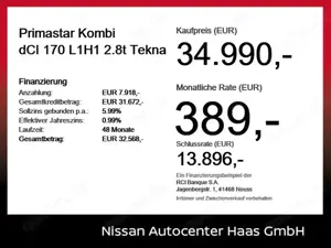 Nissan Primastar Kombi dCI 170 L1H1 2.8t Tekna Navi+