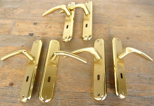 6x Messing Beschläge Türdrücker mit Schild Bild 5