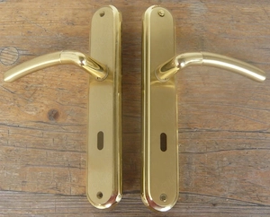6x Messing Beschläge Türdrücker mit Schild Bild 2