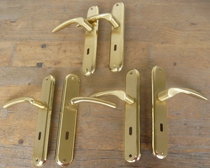 6x Messing Beschläge Türdrücker mit Schild