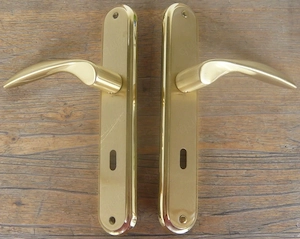 6x Messing Beschläge Türdrücker mit Schild Bild 3