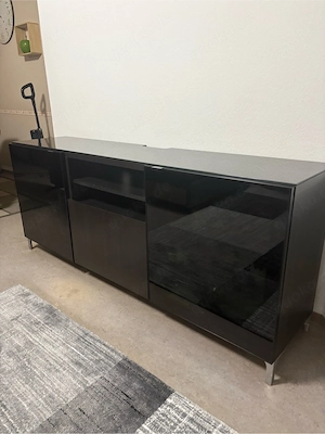 IKEA BESTA  TV-Schrank   Aufbewahrungsschrank 180 cm schwarzbraun mit Glasfronten Bild 3