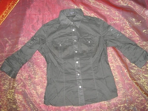 NEU Umwandelbare Kurz Dreiviertel Arm Netz- Einsätze Hemd Bluse Street One Gr. 38  S khaki oliv grün