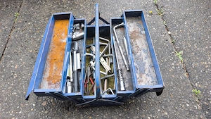 Werkzeugkiste Werkzeugkoffer Stahlblech Blau 5 Fächer 43Lx21Bx20H