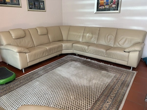 Ecksofa, beige, Vollleder (auch Rückseite)