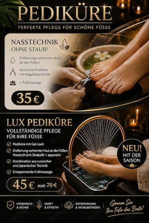 BASIS PEDIKÜRE   NASSTECHNIK Hornhautentfernung + klassische Pediküre + Fußmassage