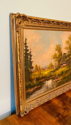    Antikes Öl-Gemälde   J. Kahl   Idyllische Landschaft     Bild 2