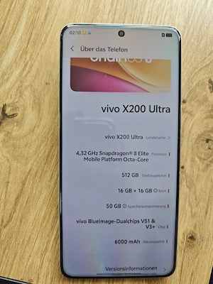 Vivo X200 Ultra silver 16 512 GB, OVP, Rechnung + 2. VIVO Netzteil