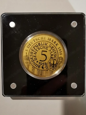 "Das Deutsche Geld in Gold - 5 DM 1958 J" 1 200 oz 999er Feingold mit Zertifikat, Polierte Platte