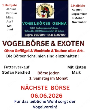 Der Vogelverein Jüterbog e.V lädt zur Vogelbörse ein 
