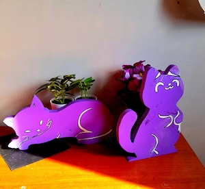 Blumenbank  2 Katzen   Blumenständer  Übertopf   