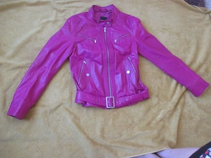 Ausgefallen Biker Style Echt Glatt Nappa Leder Jacke Lederjacke Taifun Gr. 36- 38  S erika pink