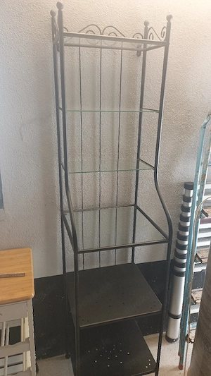 Baderegal, Regal, schwarz Metall mit Glaseinsatz 