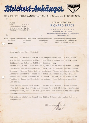 Bleichert-Anhänger, drei original Briefe