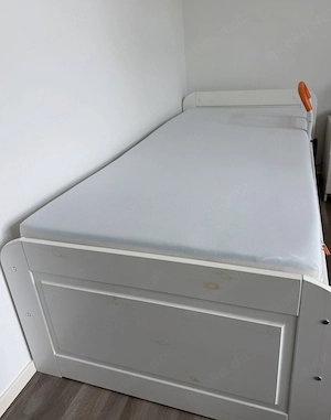 Seniorenbett weiss Massivholz  Matratze  Lattenrost  Aufstehhilfe