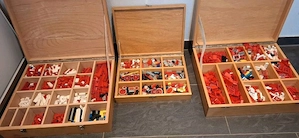 Lego Bausteine wohl 70 und 80 iger Jahre mit Holz-Sammelboxen