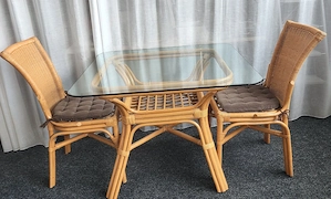 Glastisch 2 Stühle Rattan Holzgeflecht Sitzgruppe Tisch & Stuhl Bild 5