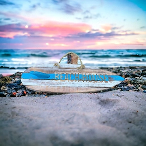 Deko Surfbrett  Beachhouse    handbemalt, ca. 50 cm   maritimer Hingucker, Stranddeko, Strandbar