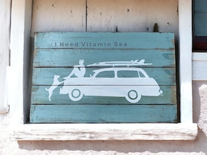 Holzbild I need Vitamin Sea, Stranddeko, Strandgut, Beachhouse-Deko, Strandfeeling-Holz-Bild