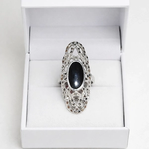 Markasiten Ring 925er Sterlingsilber mit einem Onyx Bild 2