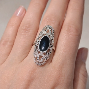 Markasiten Ring 925er Sterlingsilber mit einem Onyx