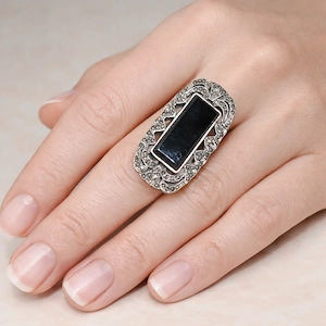 Markasiten Ring 925er Sterlingsilber mit einem Onyx 