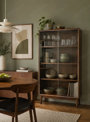 Retro Vitrinenschrank | Mid Century Vitrine aus Holz