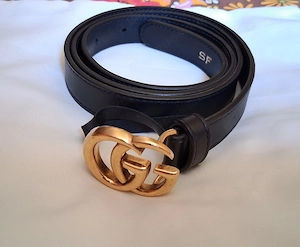 Gucci Marmont Gürtel schwarz gold Schmal Doppel G Schnalle 97 cm