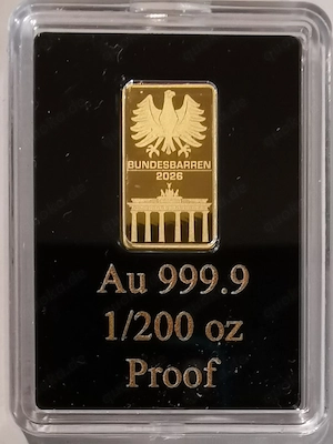 Bundesbarren 2026 "Adler und Brandenburger Tor" 1 200 oz 9999er Feingold mit Zertifikat, PP