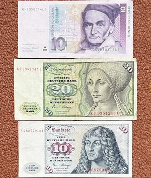 20 Mark-Schein 1980, 10 Mark-Schein 1980, 10 Mark-Schein 1999