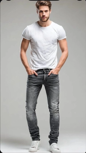 Replay Anbass Herren Jeans W32 Slim Fit Grau Schwarz Used Look