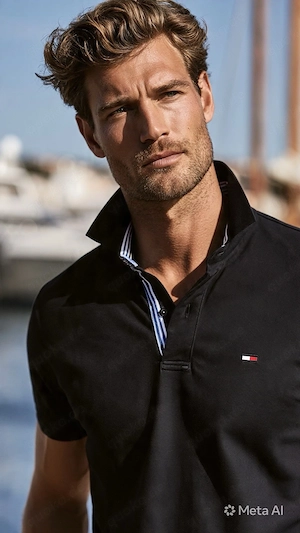 Tommy Hilfiger Polo Shirt Herren Gr. L Schwarz - Klassisch
