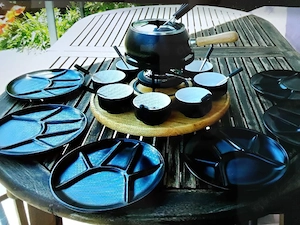 Fondue Set 30 teilig in schwarz weiß