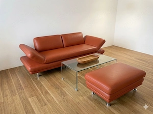 Stylisches Echtleder-Sofa + Hocker   wie neu!