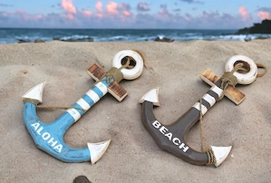 Handbemalter Anker  Aloha  oder "Beach aus Naturholz, Stranddeko, Holzdeko Anker