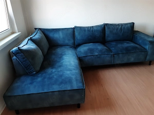 L Couch in Grün mit Samt Stoff  Bild 2