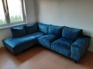 L Couch in Grün mit Samt Stoff  Bild 3