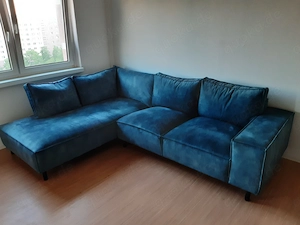 L Couch in Grün mit Samt Stoff 