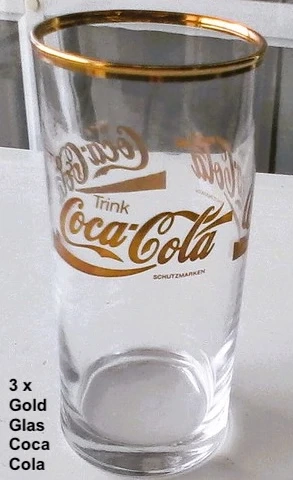 Coca Cola GOLD Sammelgläser, Vintage, RETRO, Goldrand, Goldschrift, 1980er Jahre, NEU und UNBENUTZT