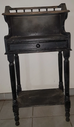 Vintage Telefonbeistelltisch Holz Schwarz mit Schublade   Guter Zustand