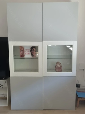 BESTA Schrankwand grau weiß mit Glas