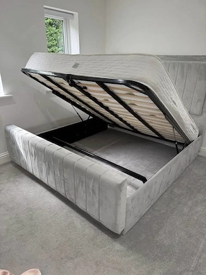   Modernes Polsterbett 160x200 cm   Beige Grau Schwarz 