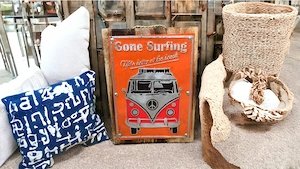 Blech Holz Bild VW Bus  Gone Surfing, Stranddeko, Beach-Living