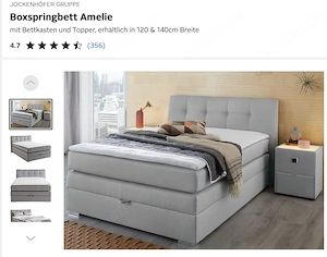 Boxspringbett AMELIE 140 x 200 cm, mit Stauraum und inklusive Matratze