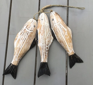 3er Set Holzfische am Seil Strandgut   Beachliving   Beachdeko